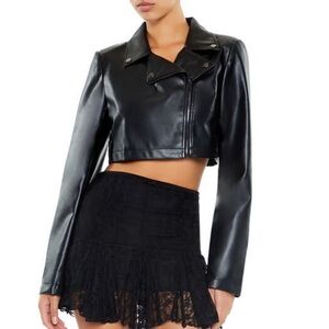 NWT Forever 21 x Cherry Mellow black faux leather crop moto jacket small